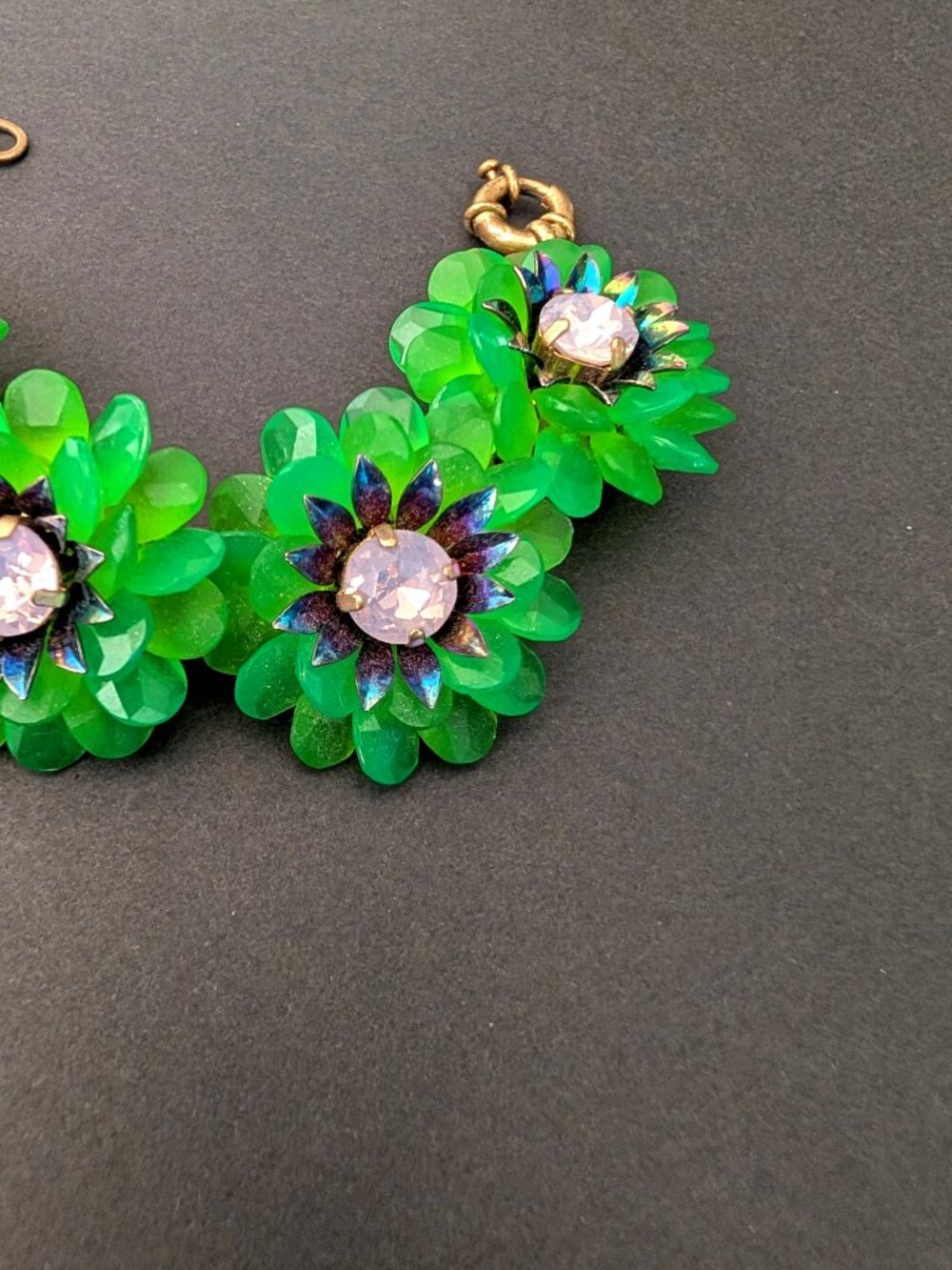 J.Crew bright green resin zinnia flower statement bracelet - Picture 8 of 12